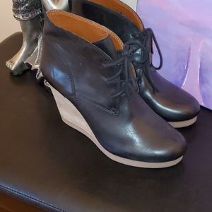 Lucky Brand Black Leather Wedge Booties